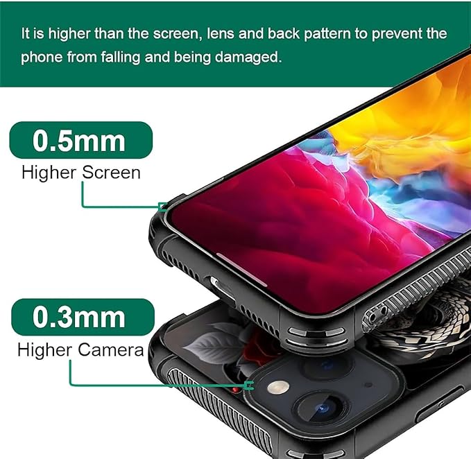 for iPhone 15 Case, Entwined Rose Snake Pattern Graphic Design Girl Boy Soft Silicone Hard Acrylic Shock Protection for iPhone 15