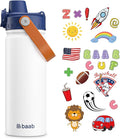 baab 18oz Kids Water Bottle, Insulated Kids Water Bottle with Lockable Spout Lid & Stickers, 18/8 Stainless Steel Vacuum Leakproof Kid Water Cup with Handle for Boy Girl & School (White, 1 Pack)