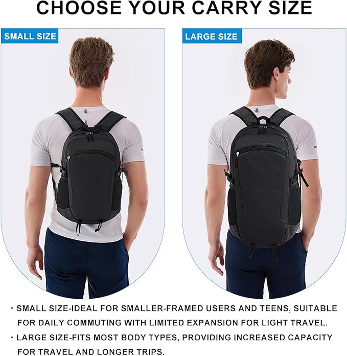 Lightweight Hiking Backpack 30L Packable Foldable Daypack Collapsible Travel Bag Water-Resistant for Women Men (Black)