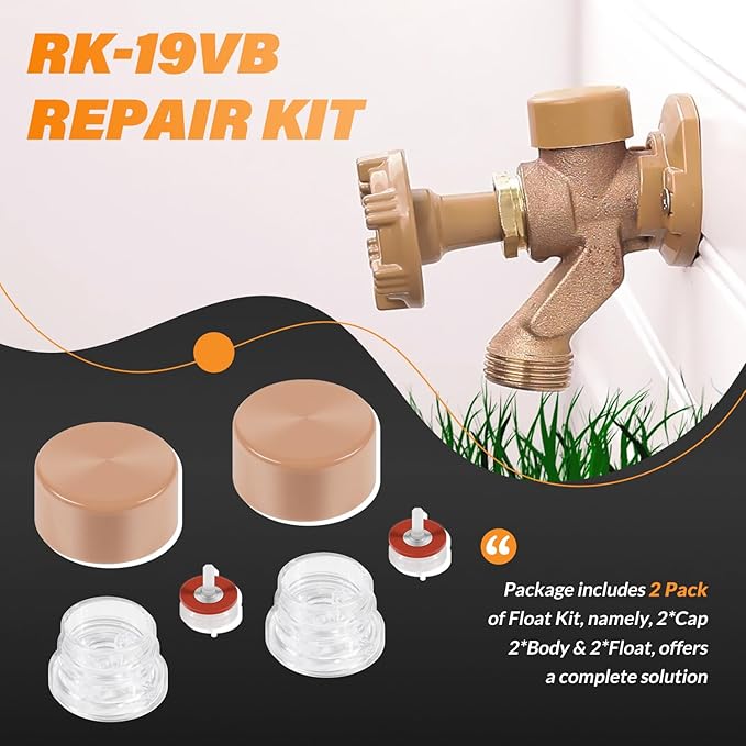 RK-19VB Vacuum Breaker Float Kit fit for Woodford Model 19 Wall Faucets, Freezeless Anti-Siphon Wall Faucet Repair Kit, 2-Pack