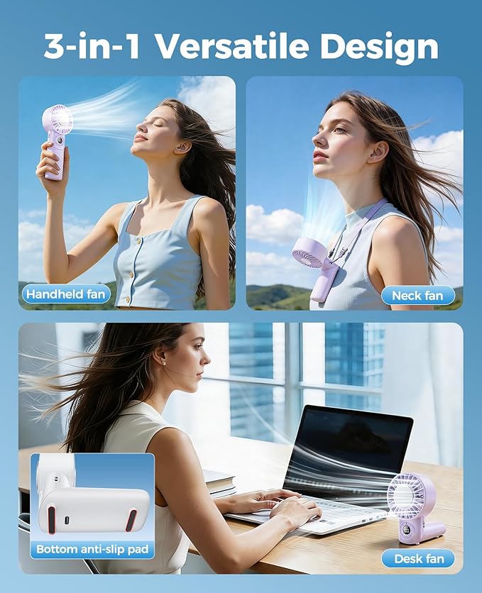 2026 Upgrade 3 In 1 Handheld Portable Turbo Fan with Ice Cooler,Rechargeable 100 Speed Mini Personal Fan 10500 RPM Small Pocket Fans Makeup fan for Outdoor,Office,Camping,Travel-Purple
