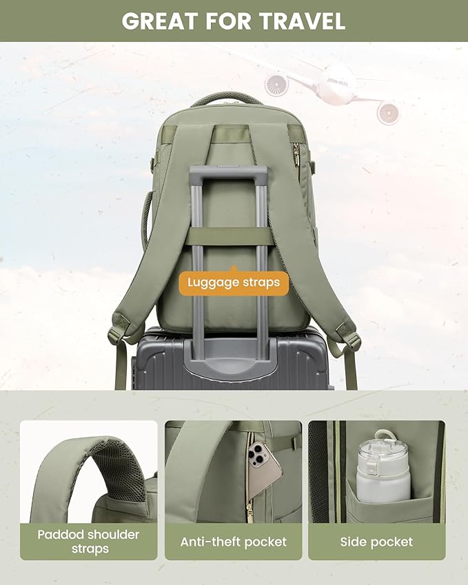 LOVEVOOK Travel Backpack Carry on Flight Approved 40L,Waterproof TSA Travel Essentials Personal Item Backpack for Women Men,Large Carry on Luggage Suitcase Travel Bag for Airplane with 3 Packing Cubes