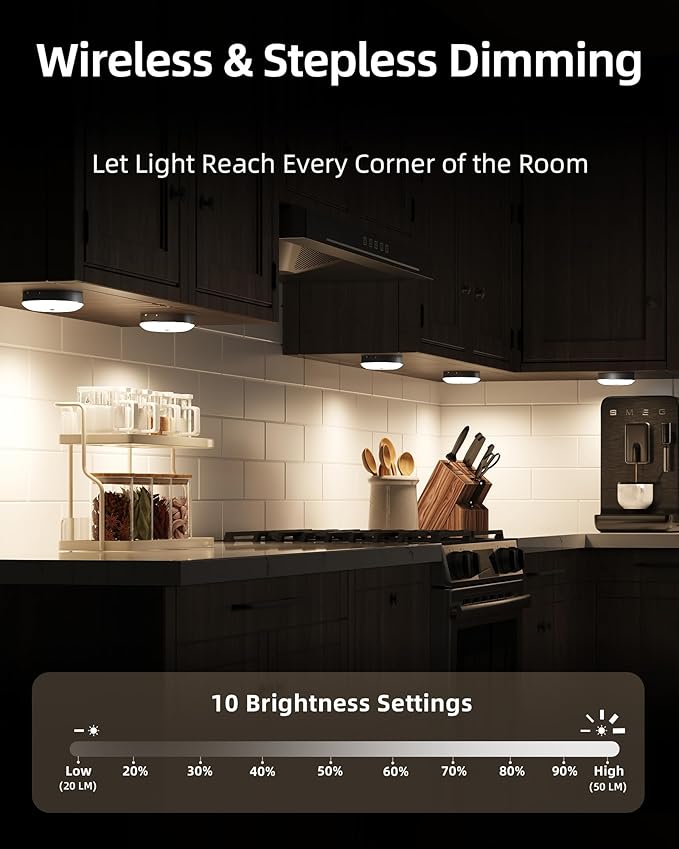 EZVALO Under Cabinet Lighting, 1000mAh Rechargeable Puck Lights with Remote, 3 Color Temps & 12 RGB Motion Sensor Closet Lights, Dimmable Under Cabinet Lights for Kitchen, Cabinets, Closet (3 Packs)