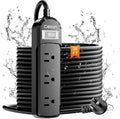 VNJ IPX6 Waterproof Outdoor Surge Protector Power Strip, 3AC Outlets 25FT Cord with On/Off Power Switch Safety Lock ETL Certified for Patio Garden, ETL