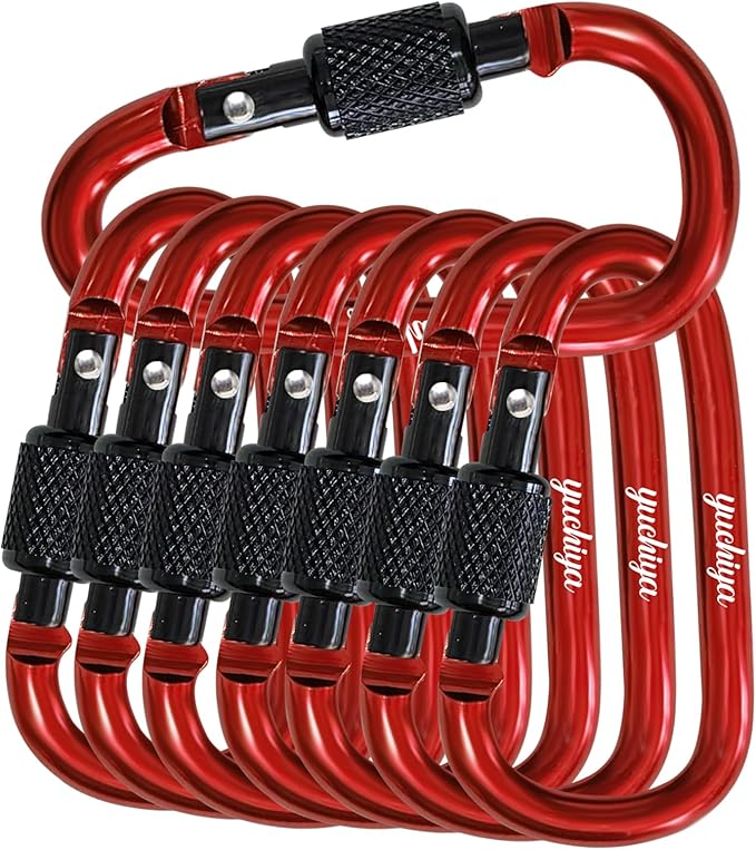 YUCHIYA 8 Pack D-Shape Carabiner Clasp with Screw Gate, 2.2 Inch Mini Keychain Clip Key Chain Buckle, Aluminum Alloy Keyrings Hook for Outdoor Hiking not for Climbing
