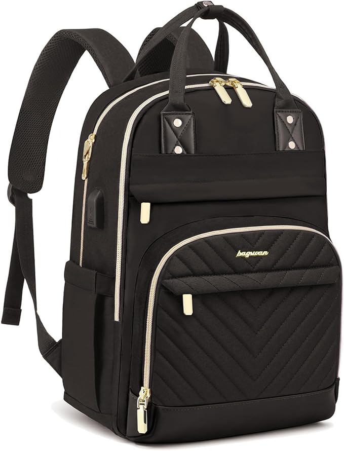 Laptop Backpack for Women Work Bag - Fits 18 Inch Laptop Bag Travel Work Backpack Anti-theft Bags with USB Charging Business Computer Waterproof Backpack Purse for Nurse Teacher Black