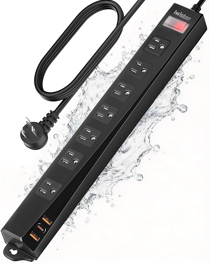 Outdoor Power Strip Weatherproof IPX6,1625W/13A 6 Ft Extension Cord with Multiple Outlets,7 AC & 3 USB, Wall Mount for Camping,Poolside,Garden,Workshop