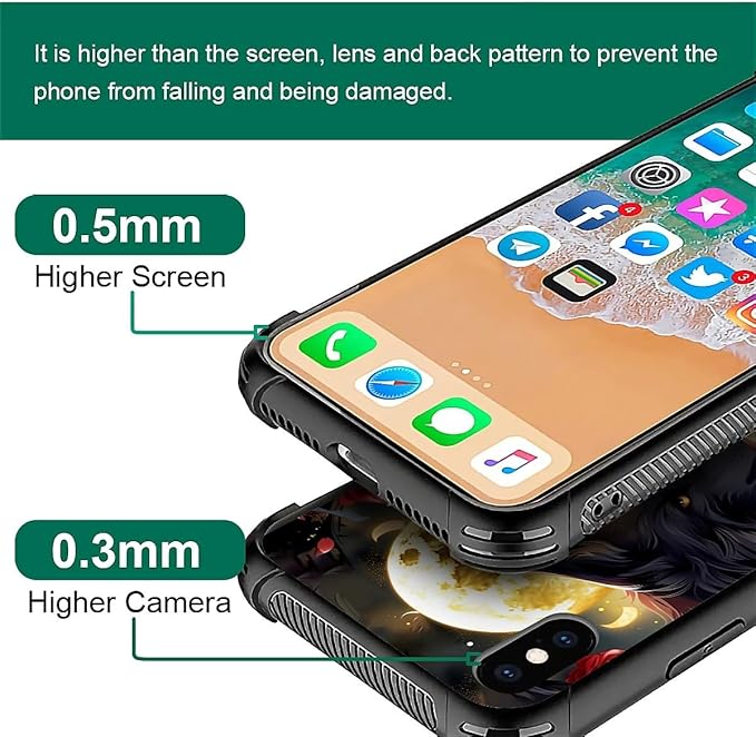 for iPhone Xs Max Case, Black White Wolf Moon Flower Rose Pattern Graphic Design Girl Boy Soft Silicone Hard Acrylic Shock Protection for iPhone Xs Max