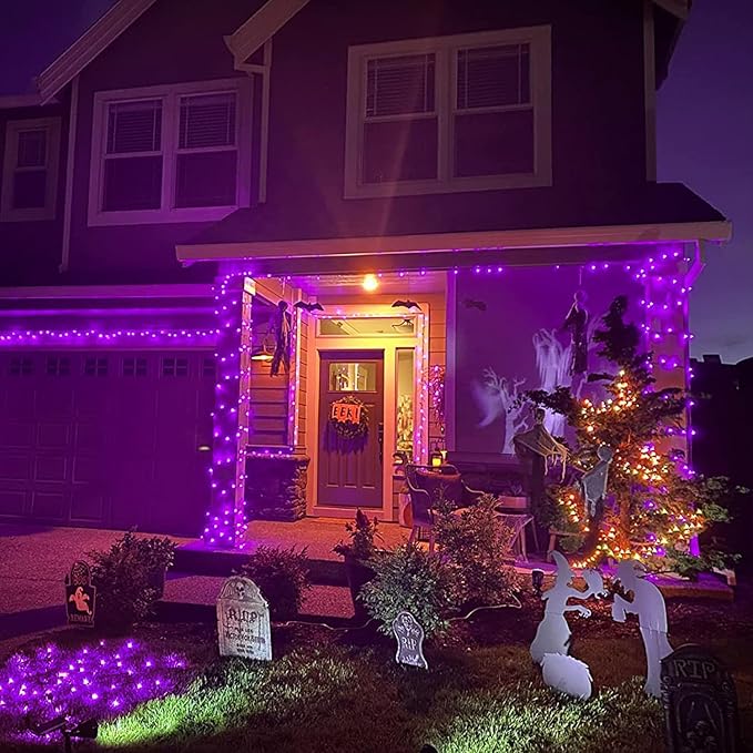 JMEXSUSS 400 LED Purple Christmas Lights Indoor Outdoor, 132 ft String Lights Plug in with Remote, 8 Modes Purple Christmas Tree Lights for Garden Patio Party Christmas Decoration (Pack of 2)