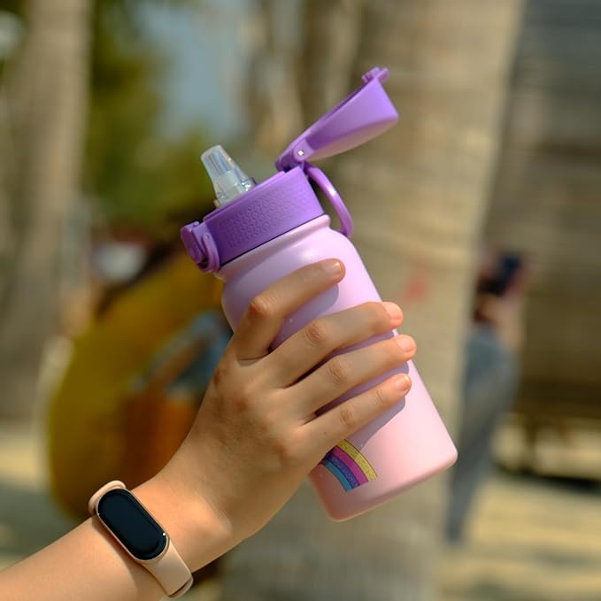 OLDLEY 12oz Kids Water Bottle, Stainless Steel Insulated Water Bottle For Kids, With Straws Leak-proof, Kids Water Bottles For School Boys Girls,Magic Unicorns