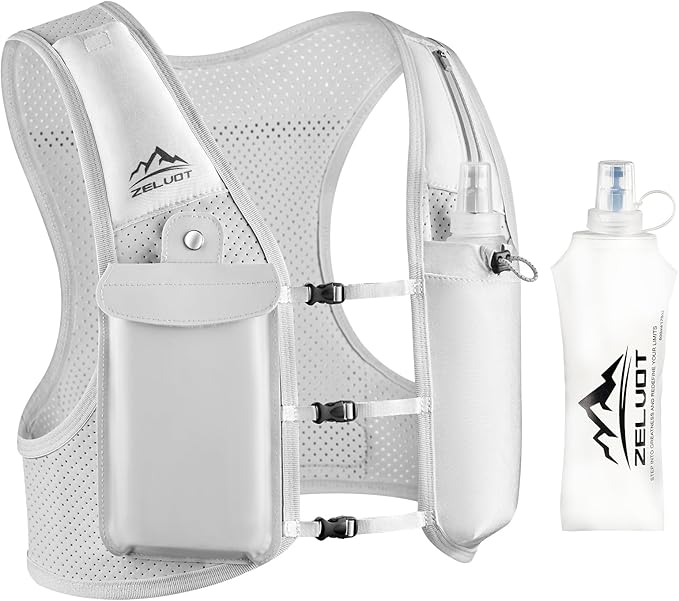 Zelvot Running Vest for Women Men, USA Original Patent, Adjustable Chest Straps Running Hydration Vest with 500ml Soft Flask, Lightweight Reflective Hydration Backpack for Marathon