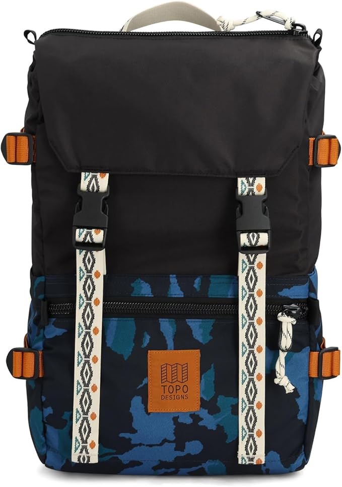 Topo Designs Rover Pack Classic - Laptop Tablet Daypack for Commutes, Day Trips, Hikes, Iconic Denver Design, PFAS-Free, Fair Trade, BlueSign Backpack (Black/Tectonic)