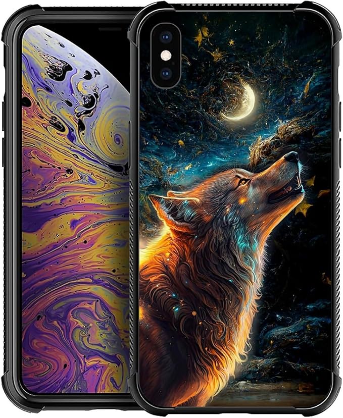 for iPhone Xs Max Case, Star Cave Hungry Wolf Pattern Graphic Design Girl Boy Soft Silicone Hard Acrylic Shock Protection for iPhone Xs Max