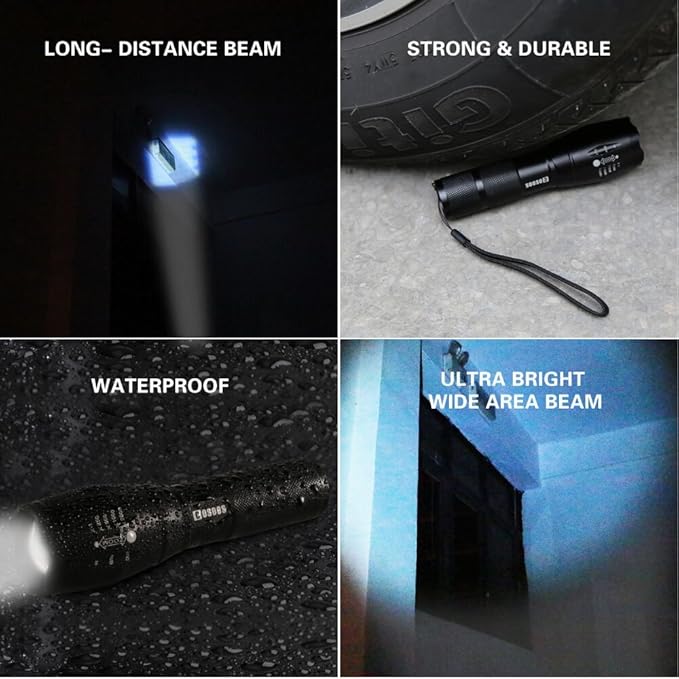 COSOOS LED Flashlight with Holster, Bright Tactical Flashlight High Lumen, Zoomable 5-Mode Portable Waterproof Flash Light for Emergency, Hiking, Outdoor Camping Gear Accessories, No Battery