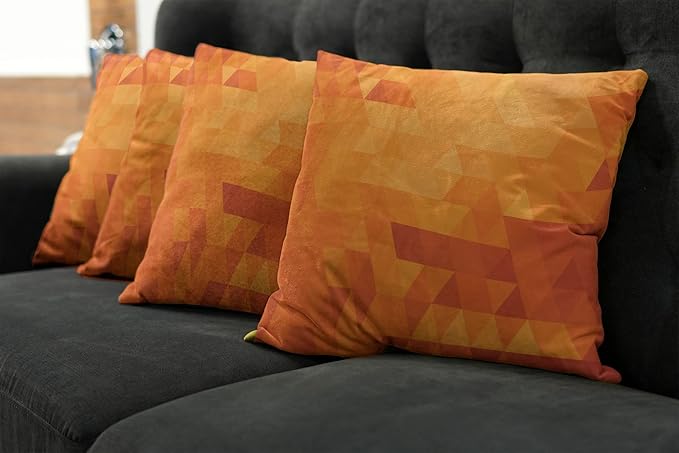 Ambesonne Orange Decorative Throw Pillow Case Pack of 4, Triangle Mosaic Shapes and Patterns with Abstract Digital Pixel Like Effect Print, Cushion Cover for Couch Living Room Car, 20", Burnt Orange