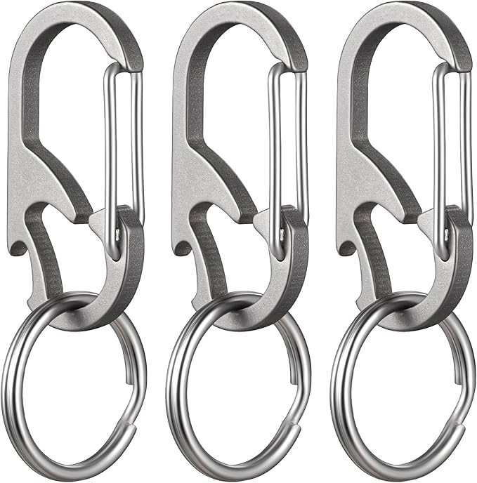 TISUR Titanium Carabiner Keychain Clip, Anti-Lost Key Ring Holder, Self-Locking Metal Gate Clip Key Chain Bottle Opener for Men Women