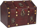 SICOHOME Large Treasure Chest 9.4“x6.9”x7“ Wooden Pirate Treasure Box with Hinged Lids, Rustic Vintage Decorative Keepsake and Jewelry Box, Trinket Storage Chest Box Christmas Ornament Storage