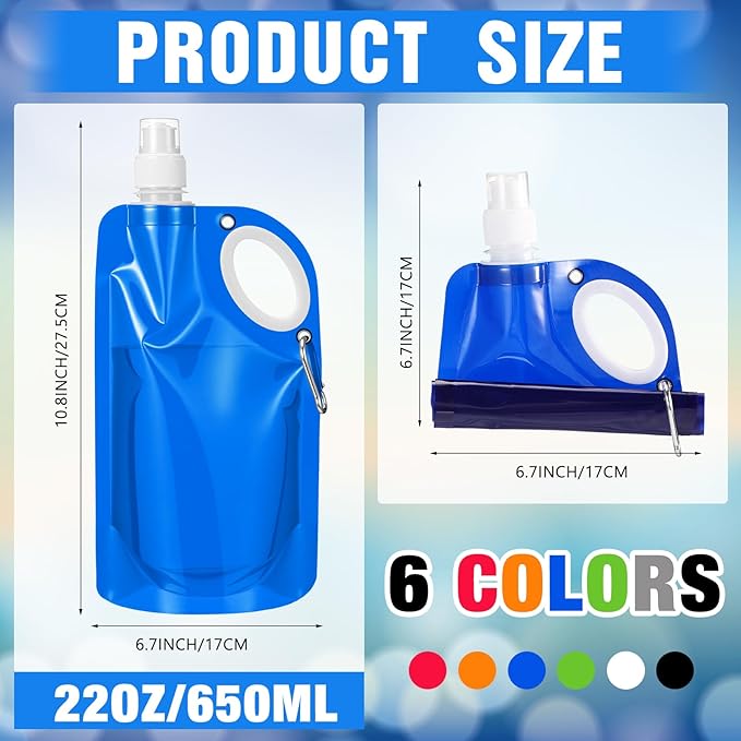 LemonRoad 22OZ Collapsible Water Bottles Bulk Foldable Water Bottles with Carabiner Reusable Drinking Bags Leak Proof Container Bag for Sports Biking Hiking Camping Outdoor Travel Emergency(48pcs)