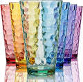 Bravario Hammered Plastic Drinking Tumbler, Dishwasher-Safe Premium Quality Water Glasses, BPA-Free Reusable Mixed Colors Assorted Stackable Cups, 22 oz Set of 6