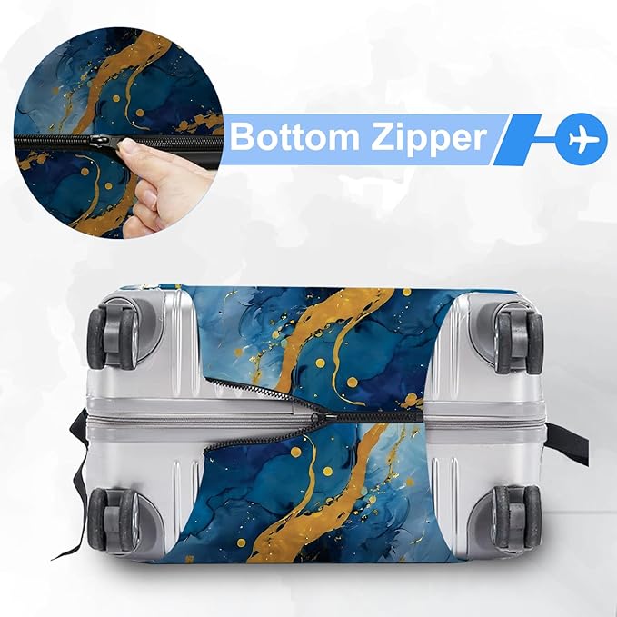 ANNA QUEEN Blue Abstract Marble Travel Luggage Cover -Stretchable Airplane Suitcase Protector Sleeve,Universal Washable Fit for 28-30 Inch Checked Baggage,Water Resistant Durable Luggage Protector