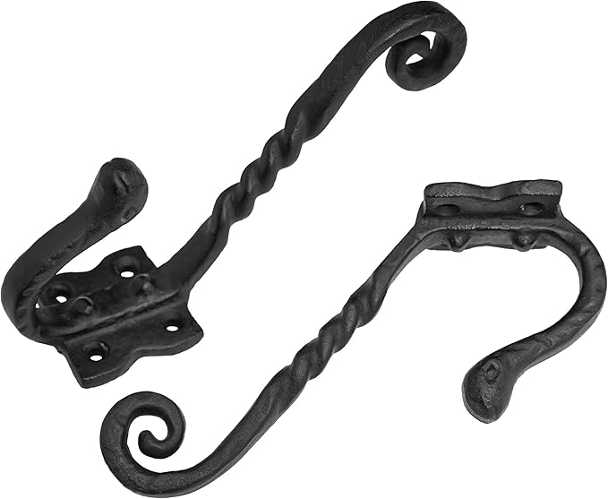 Mystic Colonial Rustic Cast Iron Wall Hooks, Heavy Duty Blackened Vintage Utility Hangers for Coats, Towels, Hats & Bags � Pack of 2, Size 14.4?cm x 14?cm, Mounting Hardware Included