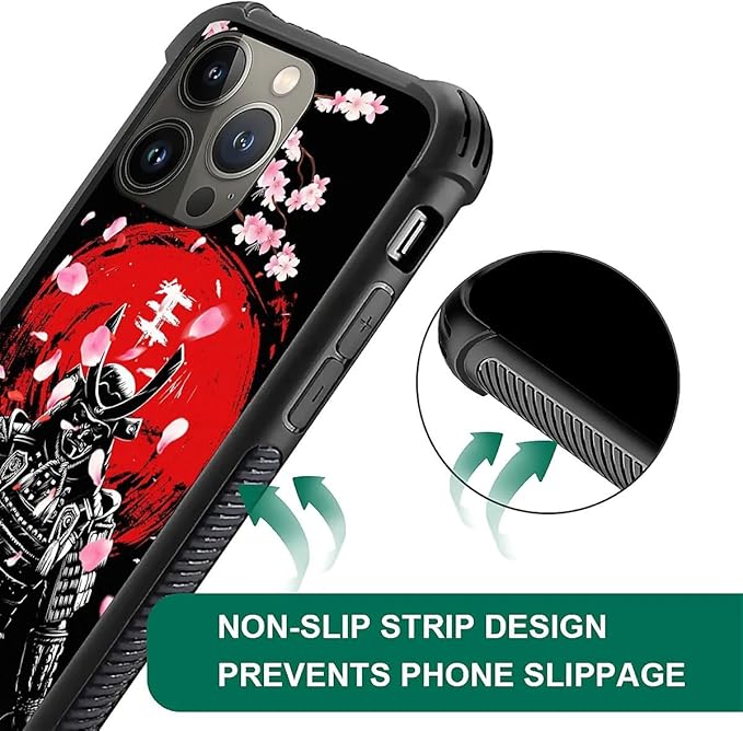 for iPhone 13 Pro Max Case, Sakura Japanese Samurai Pattern Graphic Design Girl Boy Soft Silicone Hard Acrylic Shock Protection for iPhone 13 Pro Max