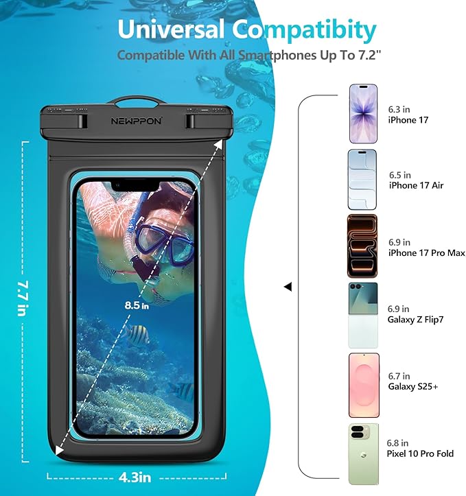 6 Pack 8.5“ Waterproof Cell Phone Pouch - Underwater Dry Bag Case Lanyard - Water Proof Clear Holder Protector for iPhone 17 16 15 Pro Max Plus Samsung Galaxy S25 S24 Ultra Note for Beach Swimming
