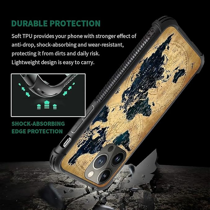 for iPhone 12 Pro Max Case, Brown World Map Pattern Graphic Design Girl Boy Soft Silicone Hard Acrylic Shock Protection for iPhone 12 Pro Max