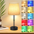 Wowag Cordless Table Lamp,5000mAh Rechargeable Battery Operated Desk Lamp,3 Colors & 7 RGB Stepless Dimmable,Portable Wireless Touch Bedside Night Light for Restaurant,Home,Decor Party,Flaxen Shade