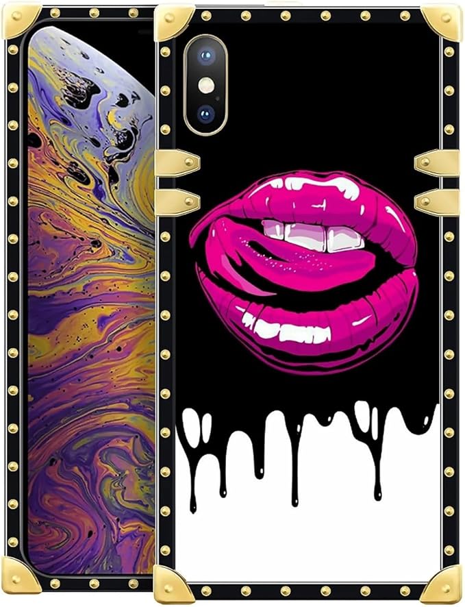 Compatible with iPhone Xs Max Case, Black White Red Slap Sexy Luxury Golden Decoration for Girl Women Soft TPU Shockproof Protective Hard PC Back for iPhone Xs Max