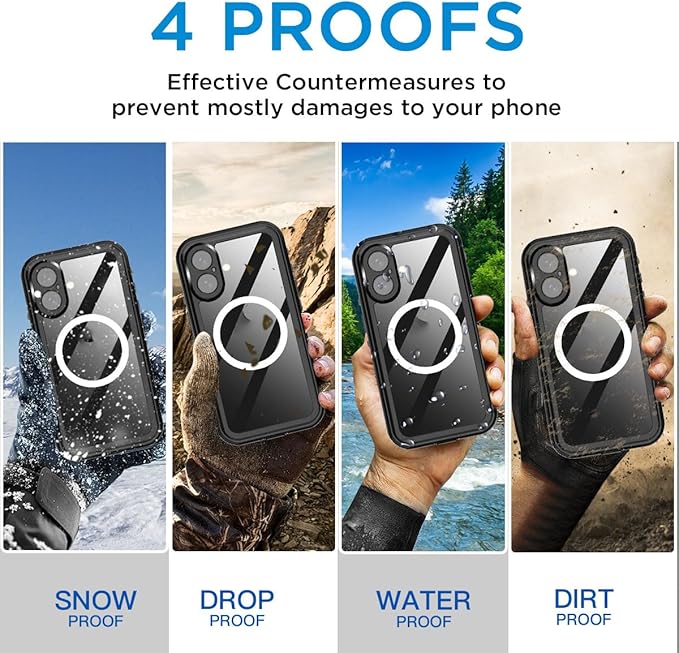 AICase Waterproof Case for iPhone 16 Plus(6.7") with MagSafe Snowproof,Dustproof and Shockproof,IP68 Certified Real 360 Full Body Protection Fully Sealed Underwater Cover for iPhone 16 Plus