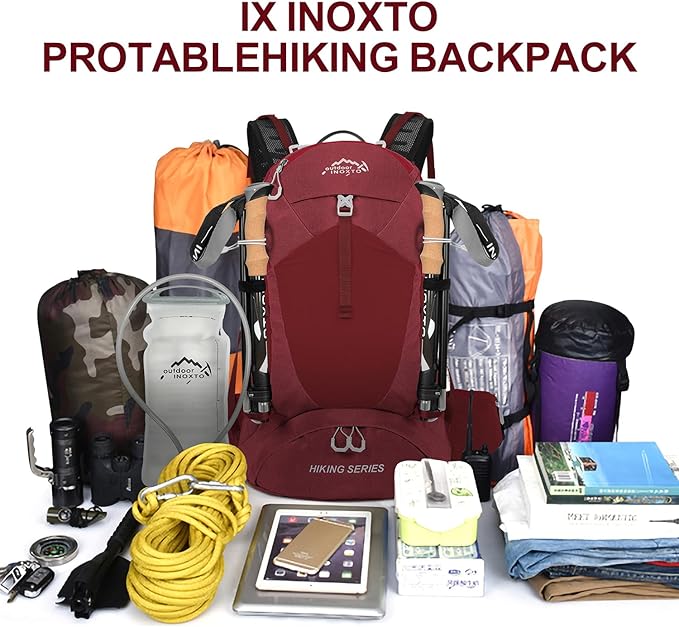 IX INOXTO Hiking Backpack, 26L/40L Waterproof Hiking Daypack with 3L Water Bladder and Rain Cover, Lightweight Travel Camping Backpack for Men Women (Red)