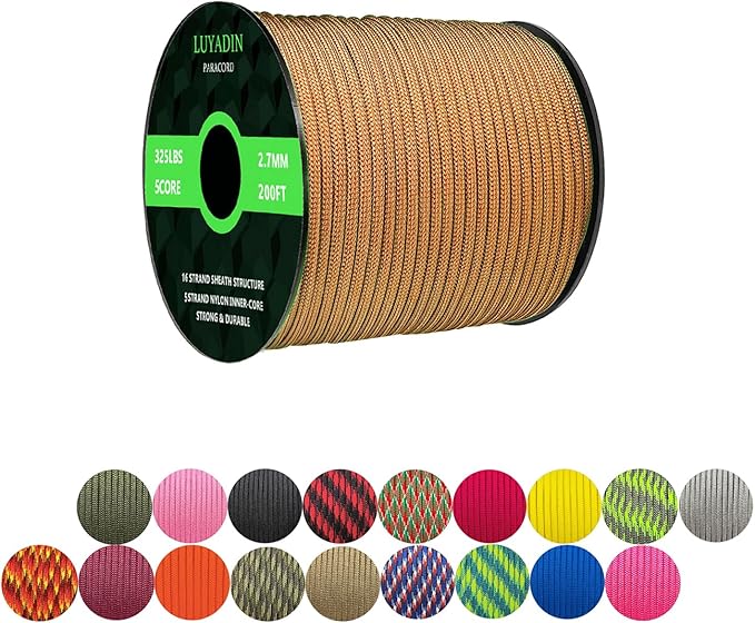 Paracord 325lb Diameter 2.7mm - 5 Strand Parachute Spool Cord - 100ft 200ft,Paracord for Camping,Hiking,Fishing,Outdoor and DIY