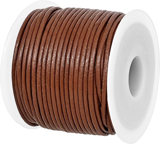 GENIQUE Real/Genuine Round Leather String Cord for Necklace, Bracelets, Jewelry, Kumihimo Braiding, DIY Projects (20 Metres) (1.5mm, Light Brown)