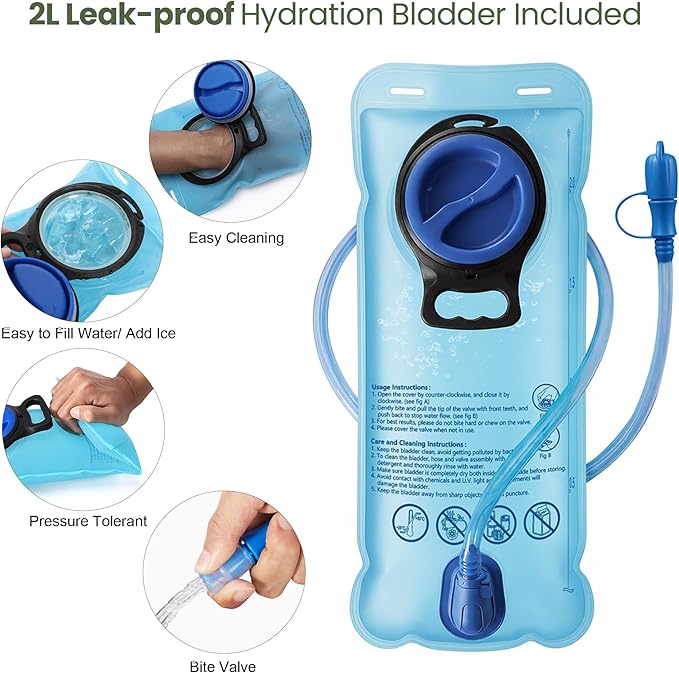 TILYMOL Hydration Hiking Backpack with 2L Water Bladder - Lightweight Waterproof Outdoor Camping Backpack/Water Backpack, Hiking Daypack with Hydration System for Hiking, Travel, Running, Biking