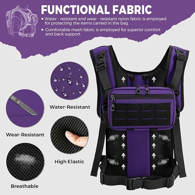 Koculemi Tactical Hydration Backpack with 2L Water Bladder and Front Small Tactical Pouch, Outdoor Water Backpack for Men Women, Sports Hydration Pack for Hiking, Cycling, Climbing