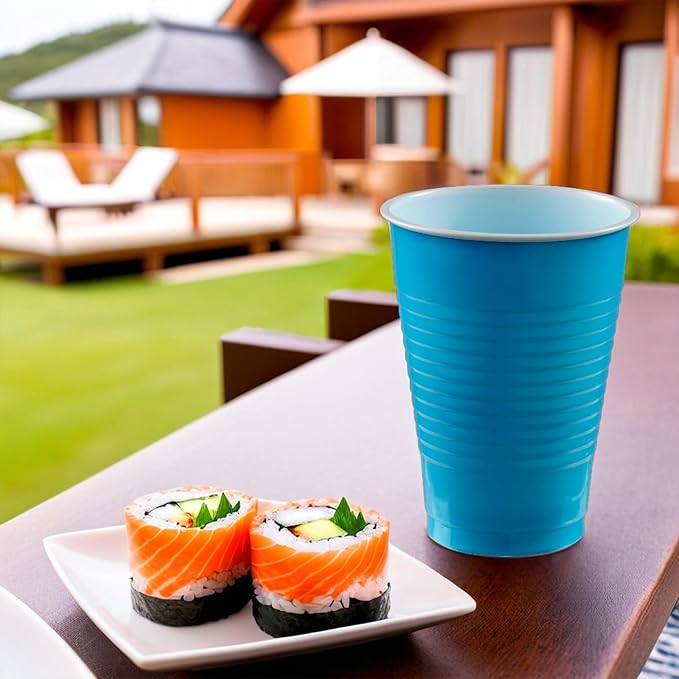 Caribbean Blue Plastic Cups (Pack of 20) - 12 oz. - Versatile Drinkware for Indoor & Outdoor Parties, Weddings, Birthdays, Celebrations & More