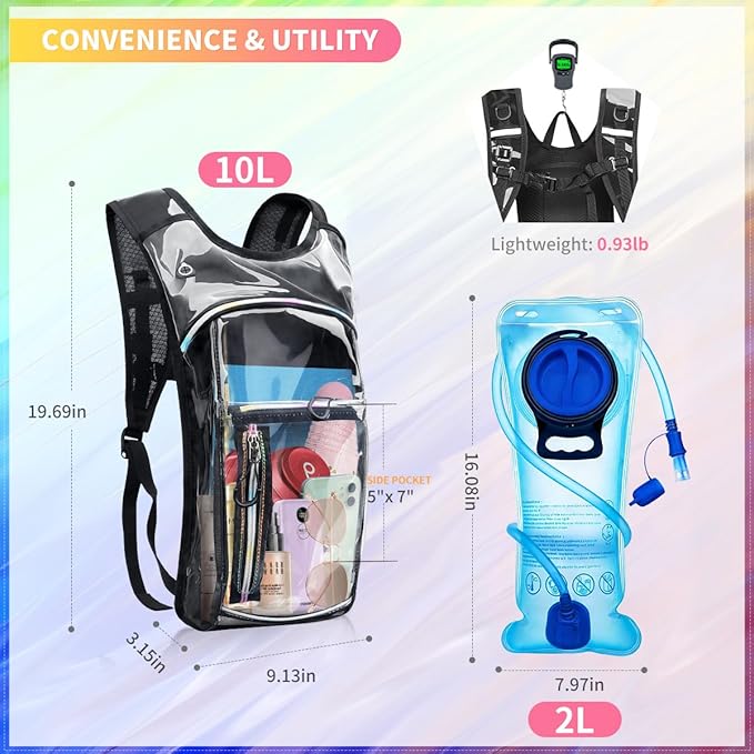 Hydration Backpack, Water Backpack with 2L Hydration Bladder, Rave Backpack Hydration Pack, Festival Essential for Raves, Hiking, Cycling, Climbing, Running, Outdoor, Camping and More