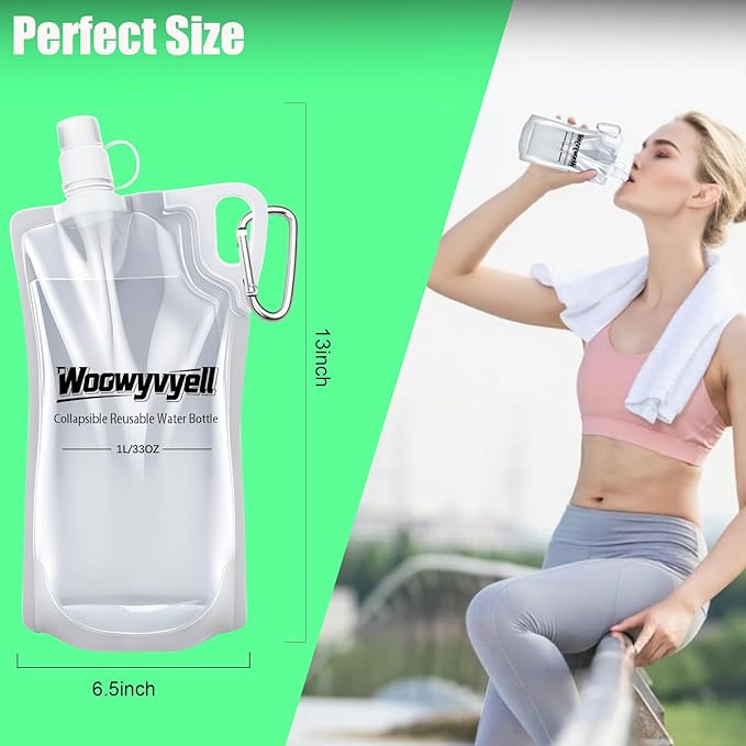 2-Pack 33oz (1L) Collapsible Water Bottles with Mountaineering Buckle, BPA-Free Foldable Travel Bottle for Camping Hiking Running Cycling Mountaineering - Compatible With All 28mm Thread Water Filter