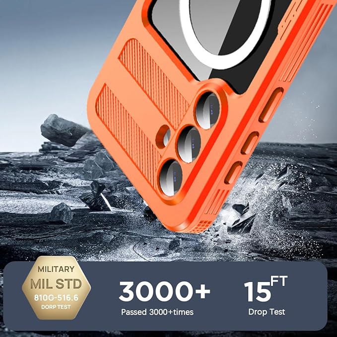 AICase Waterproof Case for Samsung Galaxy S26 Plus with MagSafe Clear Water Proof Snowproof/Dustproof/Shockproof,IP68 360 Full Body Protection Fully Sealed Underwater Cover for Galaxy S26 Plus_Orange
