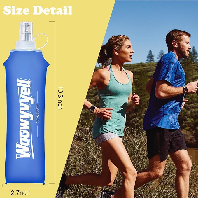 Running Vest Soft Flask, 2PCS BPA-Free 500ml Collapsible Water Bottle for Hydration Backpack, Collapsible Water Bottles for Marathon Hiking Cycling Climbing
