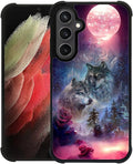 for Samsung Galaxy S23 FE Case, Star Two Wolfs Howling Pattern Graphic Design Girl Boy Soft Silicone Hard Acrylic Shock Protection for Samsung Galaxy S23 FE