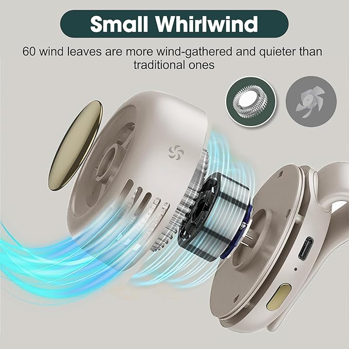 Oprtuisi Portable Bladeless Clip-On Mini Fan, Silent, 3-Speed, for Shirt and Waist (White)