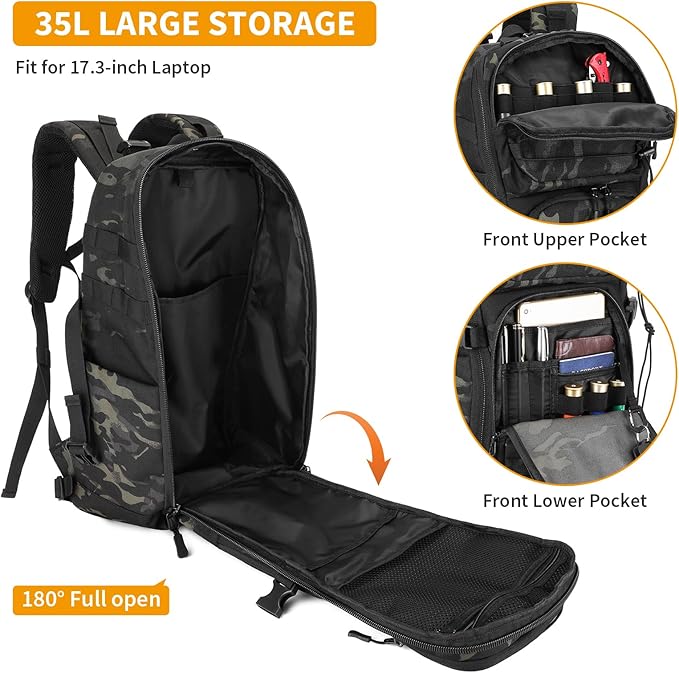 HUNTVP Tactical Backpack for Men 35L Military Backpack MOLLE 1000D Army Daypack 3 Day Bug Out Bag for Work Camping Hiking Outdoor, Camo