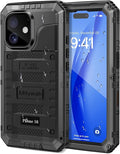 Mitywah Waterproof Case for iPhone 16, Shockproof Heavy Duty Case with Built-in Screen Protector, Underwater Full Body Protective Metal Case 6.1 inch, Black