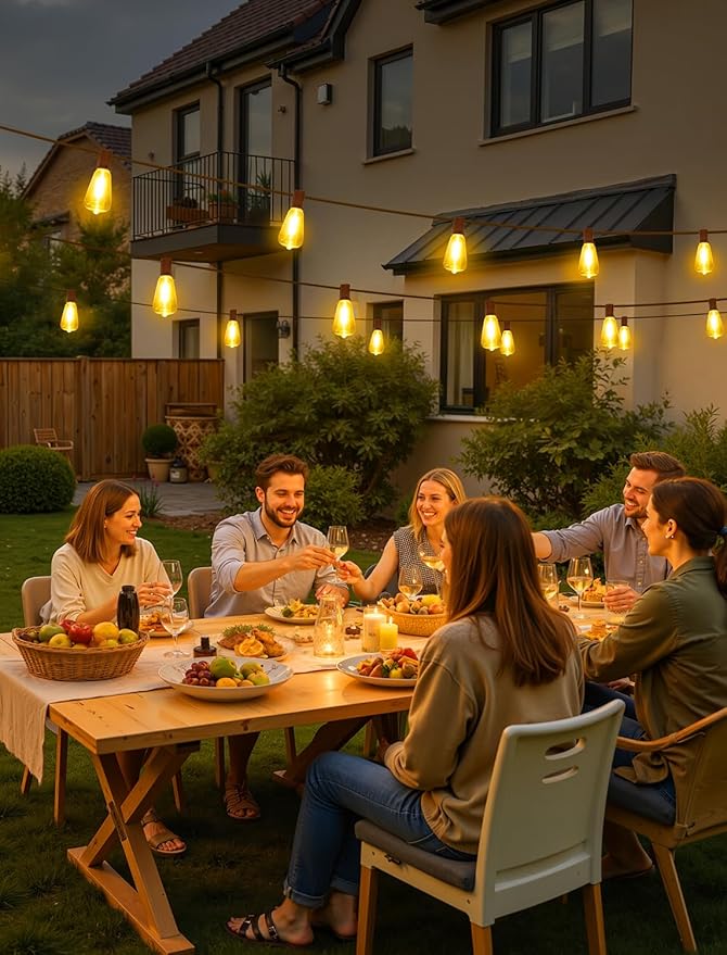Larkvue 50FT(2x25FT) Outdoor String Lights, Patio Lights with 20+2 LED Dimmable Waterproof ST38 Vintage Shatterproof Bulb for Bistro Cafe Fence, Brown
