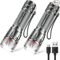 WdtPro Rechargeable Flashlights High Lumens, 2 Pack 10H Long Lasting Super Bright EDC Flashlight, LED Mini Tactical Flash Lights for Camping Emergency, Drop & Water Resistant Grey(Battery Included)