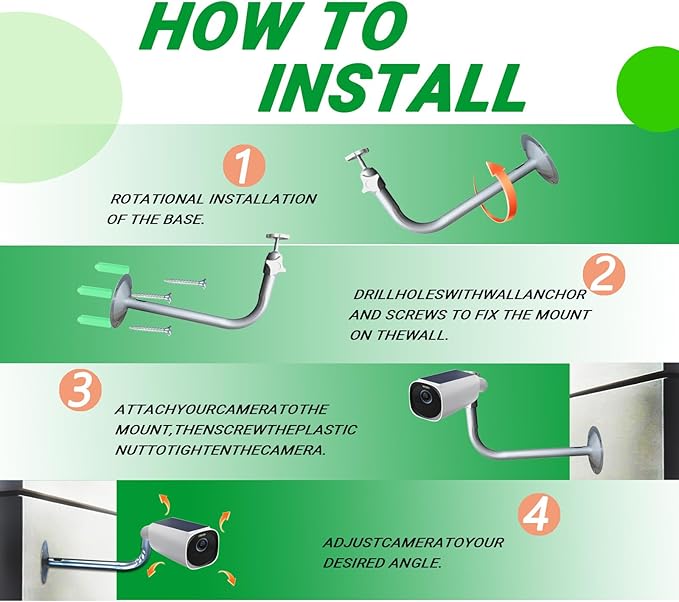 1PCS Aluminum Alloy Bent Tube 9.4IN Camera Mount for eufyCam 2C/2C Pro, 3C/S300, Adjustable Wall Mount Brackets Indoor/Outdoor