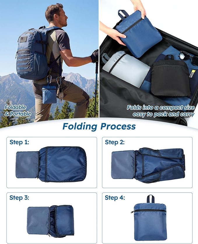 Small 20L Foldable Hiking Daypack for Men Women – Ultra Lightweight Tactical Packable Backpack for Travel, Camping Outdoor, Blue