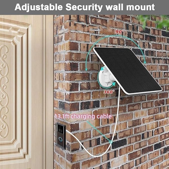 Solar Panel Charger Compatible with Ring Video Doorbell 3/3+/4, Battery Video Doorbell Plus, 13.2ft Waterproof Charging Cable, 360°Adjustable Mount,5W 5V, 7.5 * 6.4" (1)